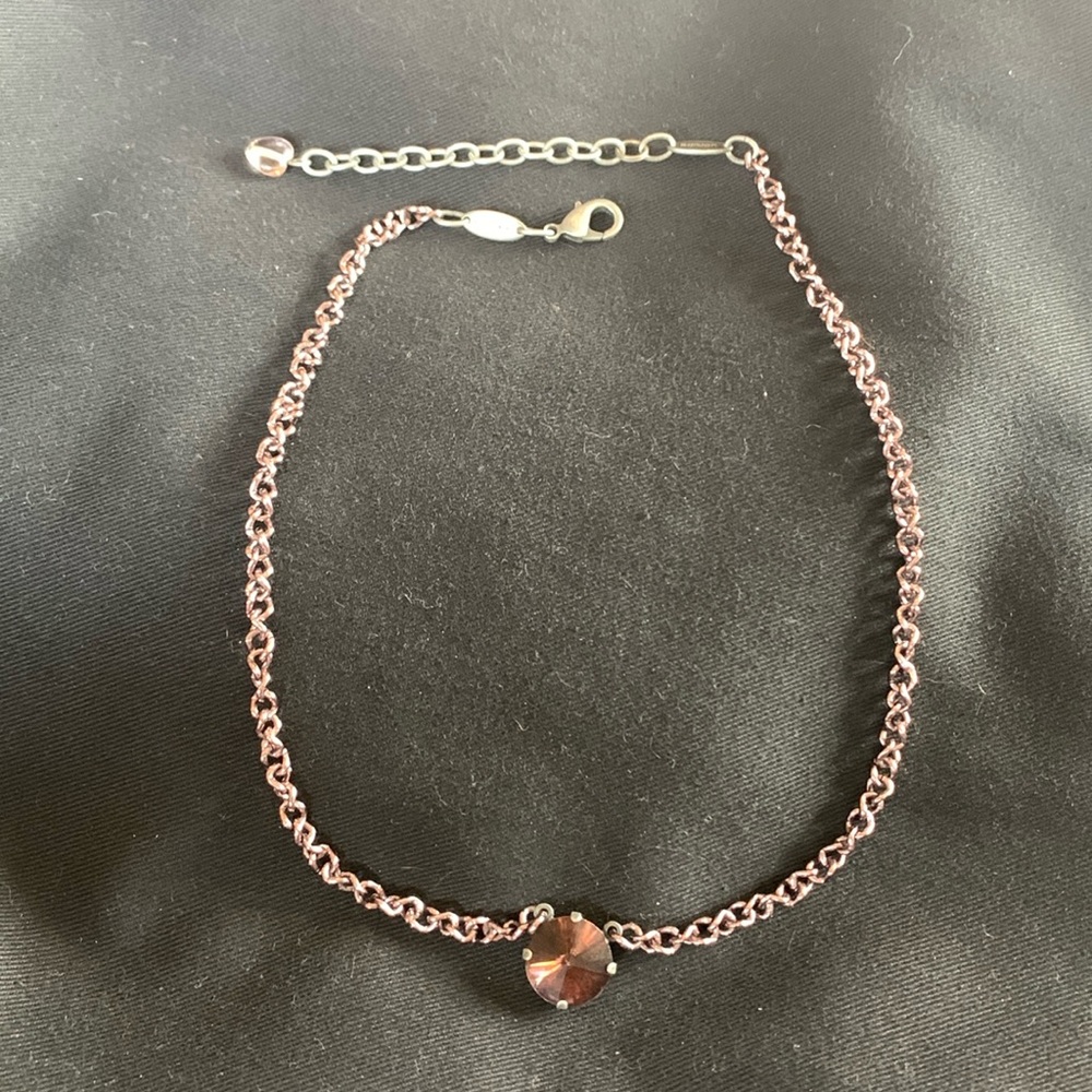 Sabika 17 inch necklace with rose colored chain and brown Austrian crystal